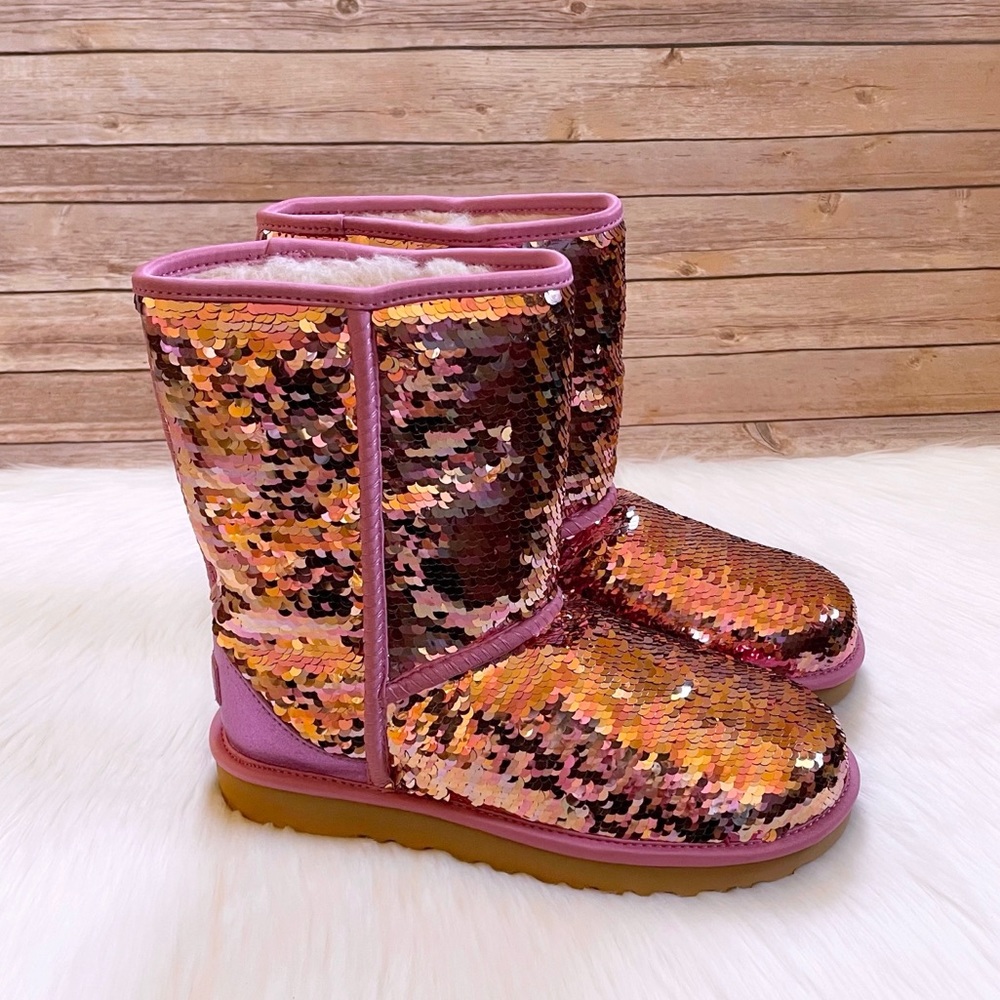UGG Women’s Classic Short Sequin Pink Boots